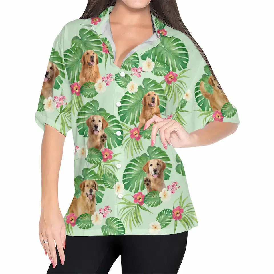 Tropical Leaves and Your Pet's Charm - Custom Dog & Cat Hawaiian Shirt, Summer Vacation Gift for Pet Owners and Animal Lovers Ducon Space