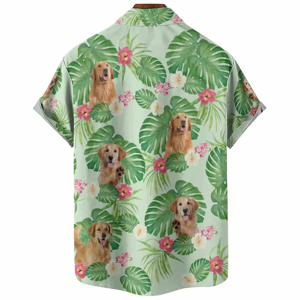 Tropical Leaves and Your Pet's Charm - Custom Dog & Cat Hawaiian Shirt, Summer Vacation Gift for Pet Owners and Animal Lovers