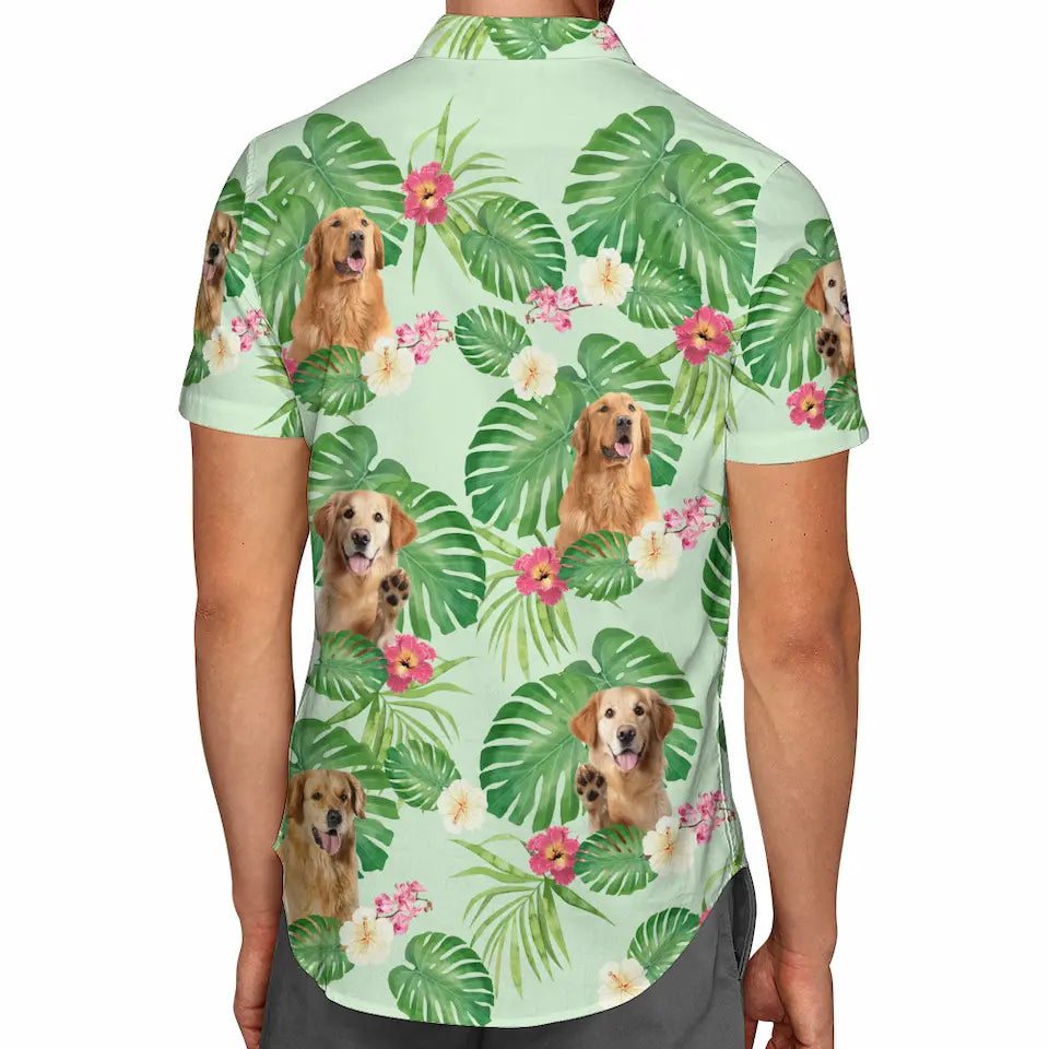 Tropical Leaves and Your Pet's Charm - Custom Dog & Cat Hawaiian Shirt, Summer Vacation Gift for Pet Owners and Animal Lovers