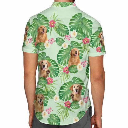 Tropical Leaves and Your Pet's Charm - Custom Dog & Cat Hawaiian Shirt, Summer Vacation Gift for Pet Owners and Animal Lovers