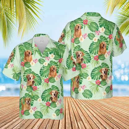 Tropical Leaves and Your Pet's Charm - Custom Dog & Cat Hawaiian Shirt, Summer Vacation Gift for Pet Owners and Animal Lovers