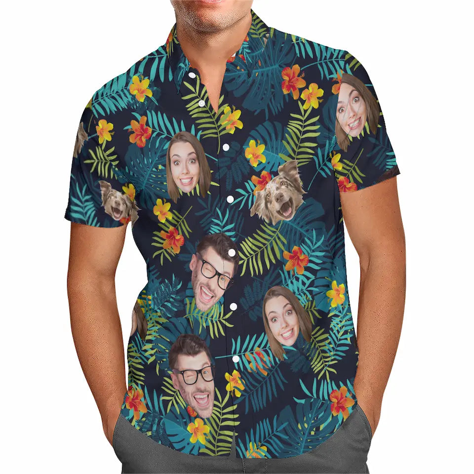 Tropical Vibes Only with Your Loved Ones - Custom Photo Hawaiian Shirt, Personalized Gift for Family and Pet Lovers