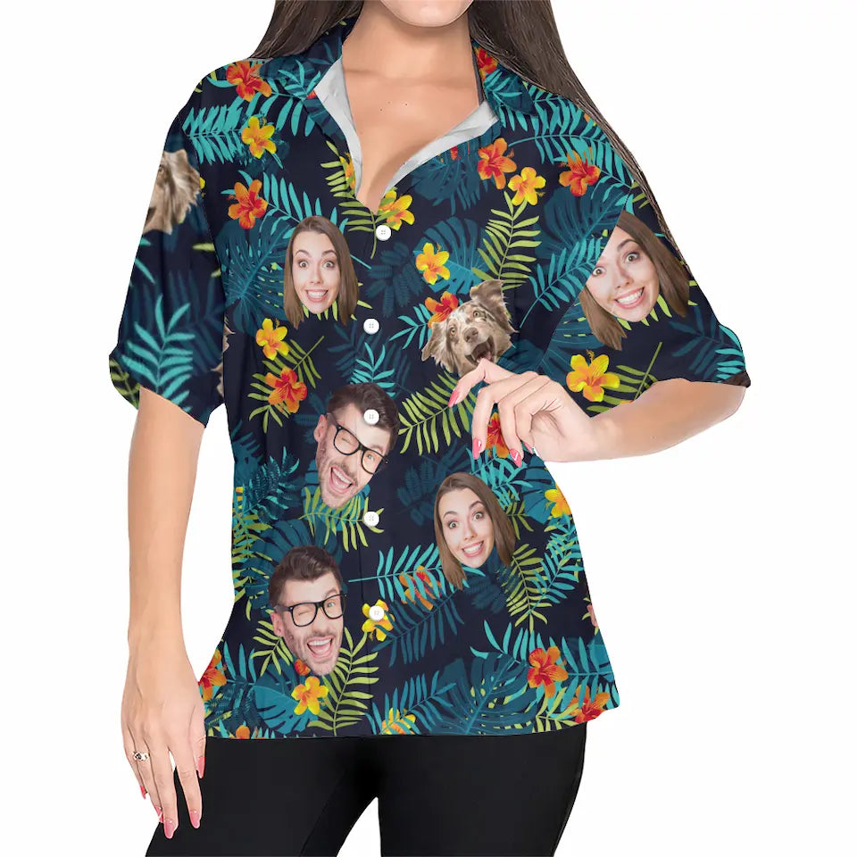Tropical Vibes Only with Your Loved Ones - Custom Photo Hawaiian Shirt, Personalized Gift for Family and Pet Lovers