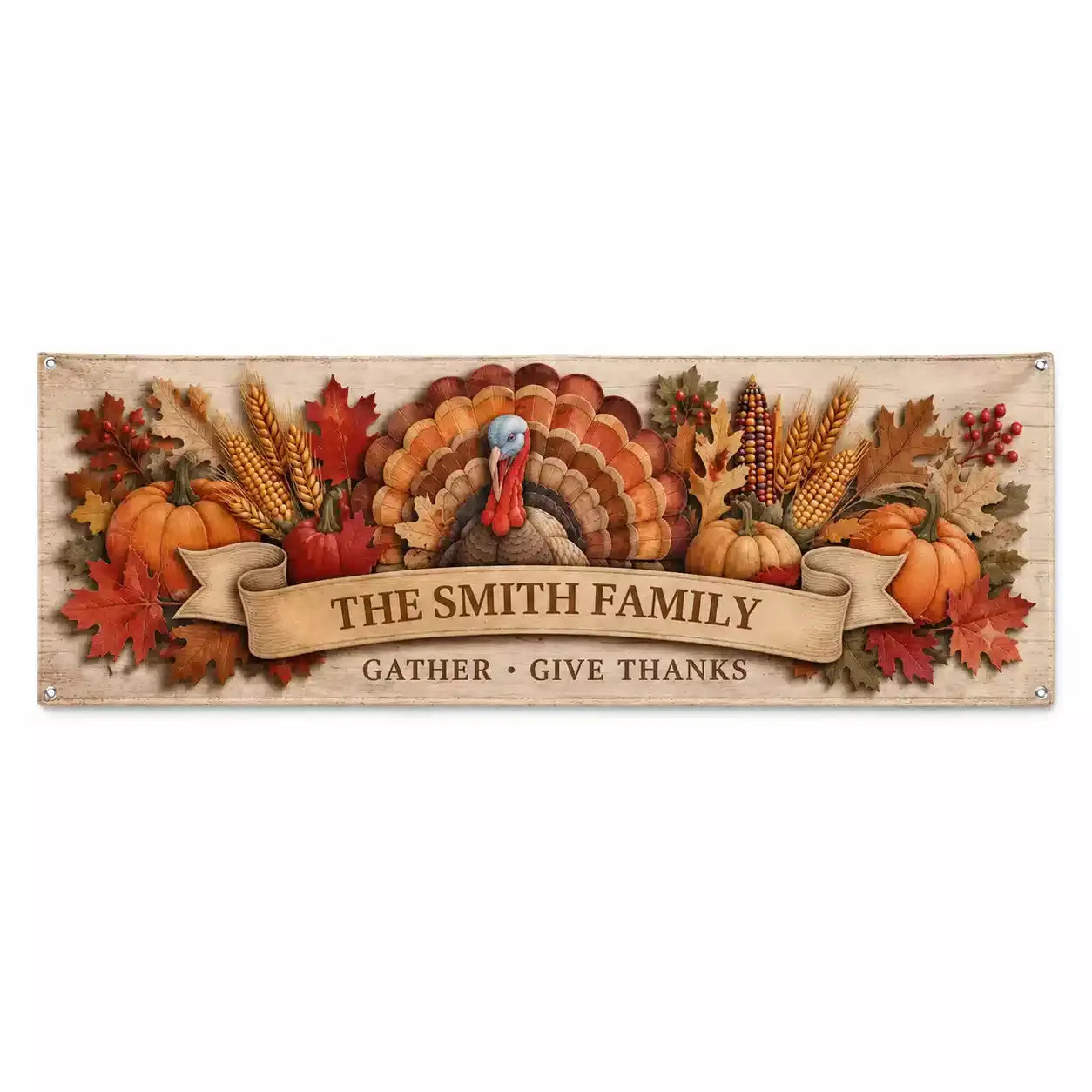 Turkey Pumpkins Thanksgiving Custom Fabric Banner