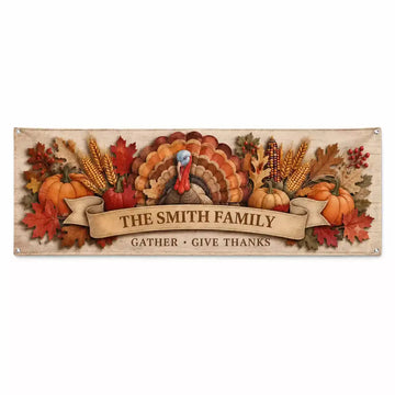Turkey Pumpkins Thanksgiving Custom Fabric Banner