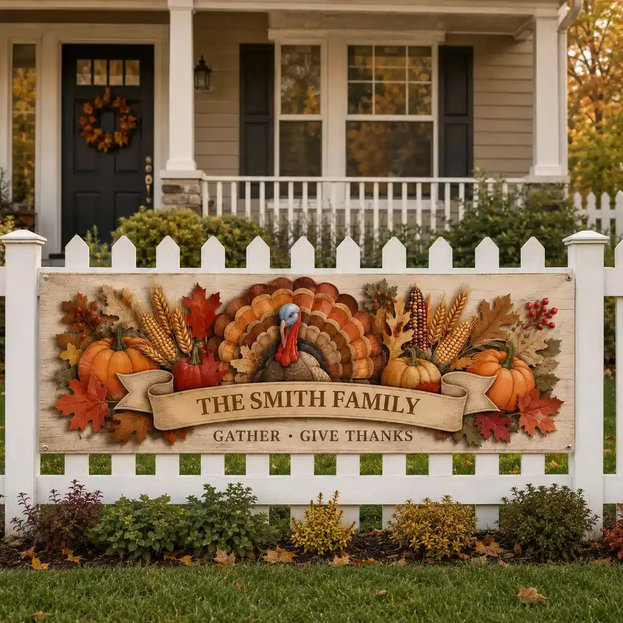 Turkey Pumpkins Thanksgiving Custom Fabric Banner