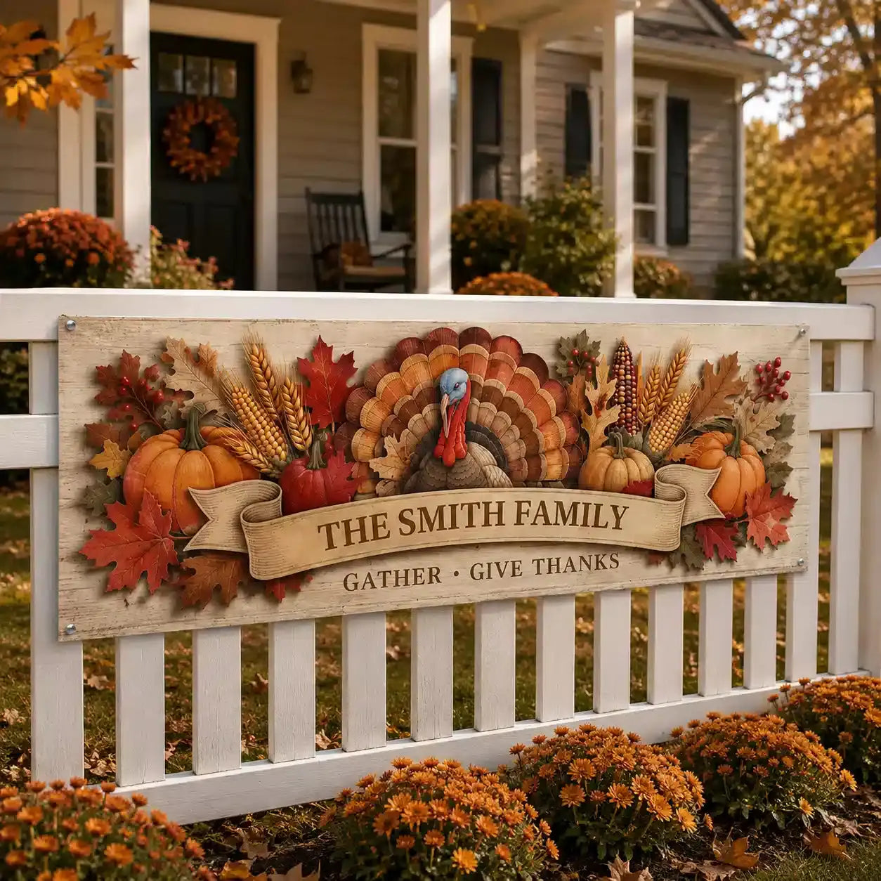 Turkey Pumpkins Thanksgiving Custom Fabric Banner