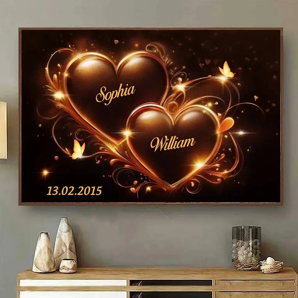Two Hearts Beating as One - Personalized Couple Horizontal Poster, Custom Anniversary Gift for Husband & Wife Ducon Space