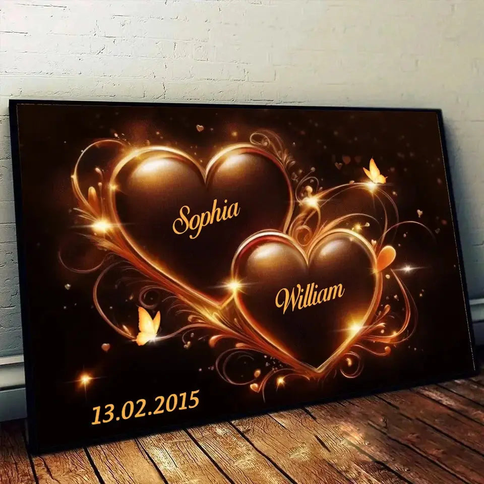 Two Hearts Beating as One - Personalized Couple Horizontal Poster, Custom Anniversary Gift for Husband & Wife Ducon Space