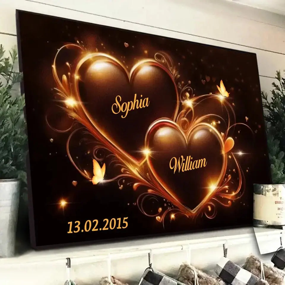 Two Hearts Beating as One - Personalized Couple Horizontal Poster, Custom Anniversary Gift for Husband & Wife Ducon Space