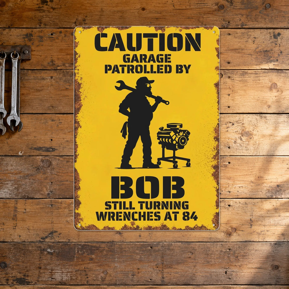 Custom Grandpa Mechanic Garage Metal Sign - 02 pinhole wood wall