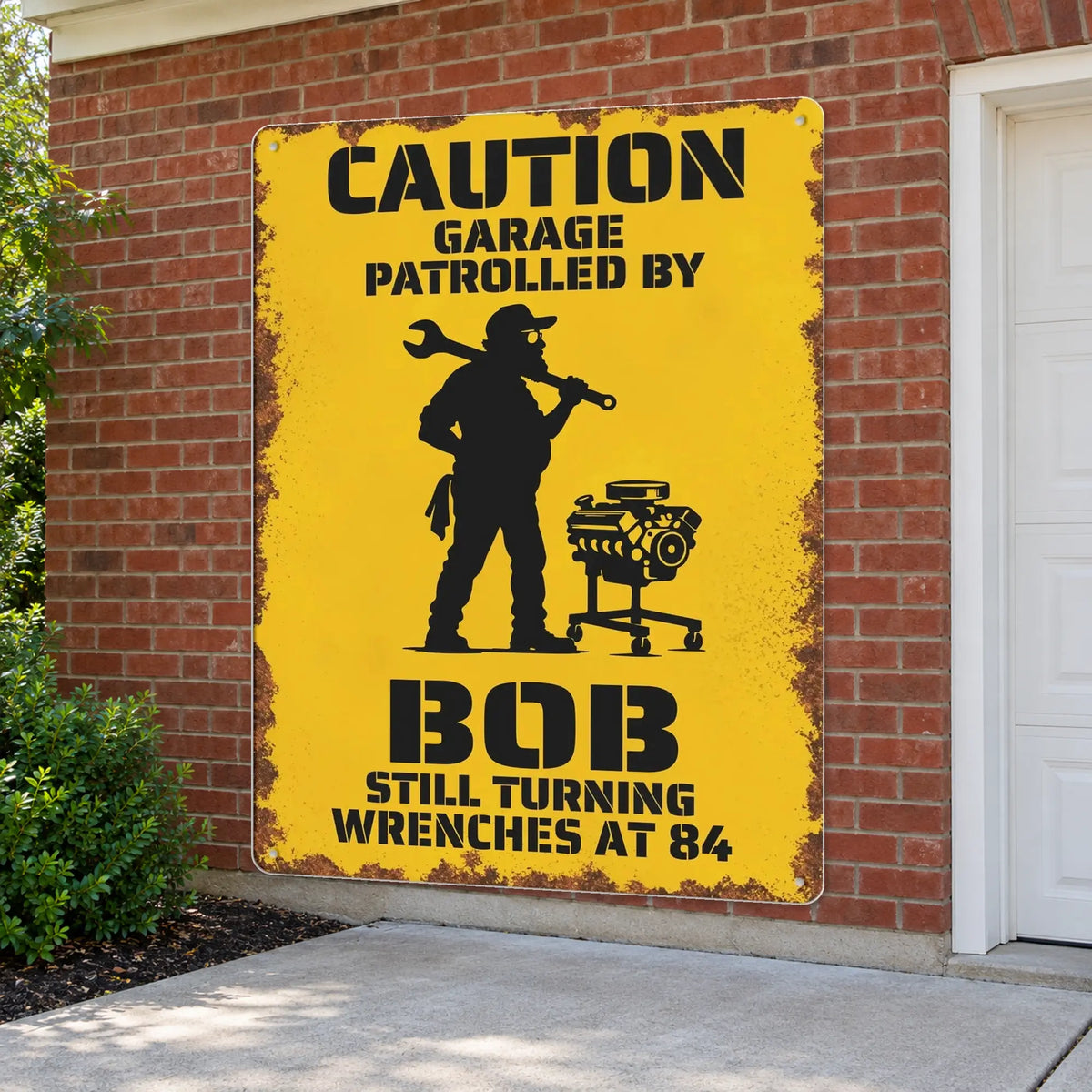 Custom Grandpa Mechanic Garage Metal Sign - 03 pinhole brick wall