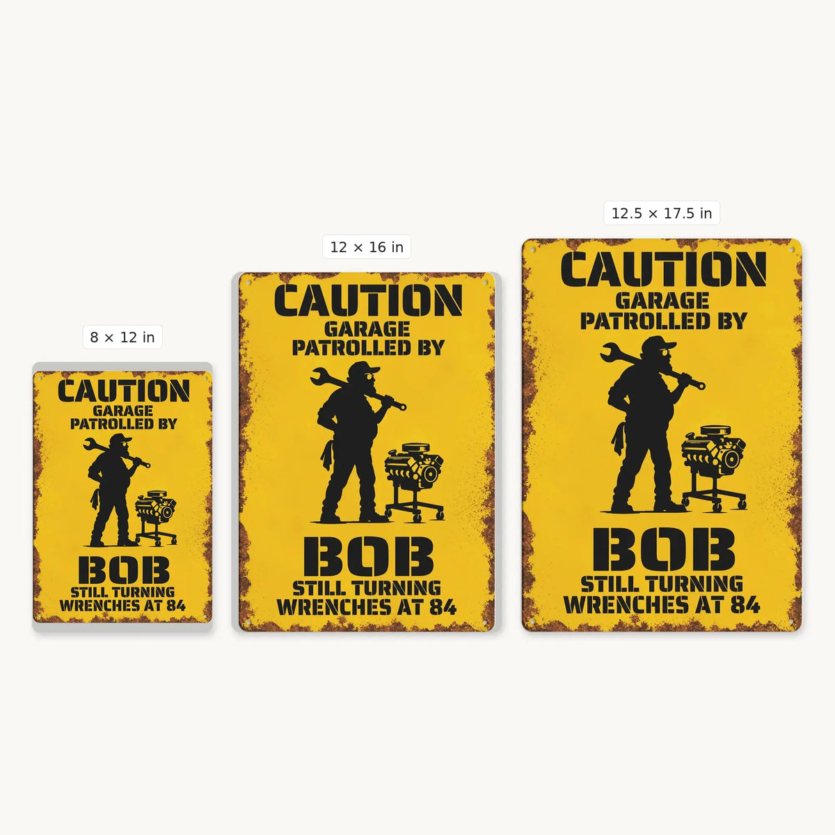 Custom Grandpa Mechanic Garage Metal Sign - 04 pinhole size comparison