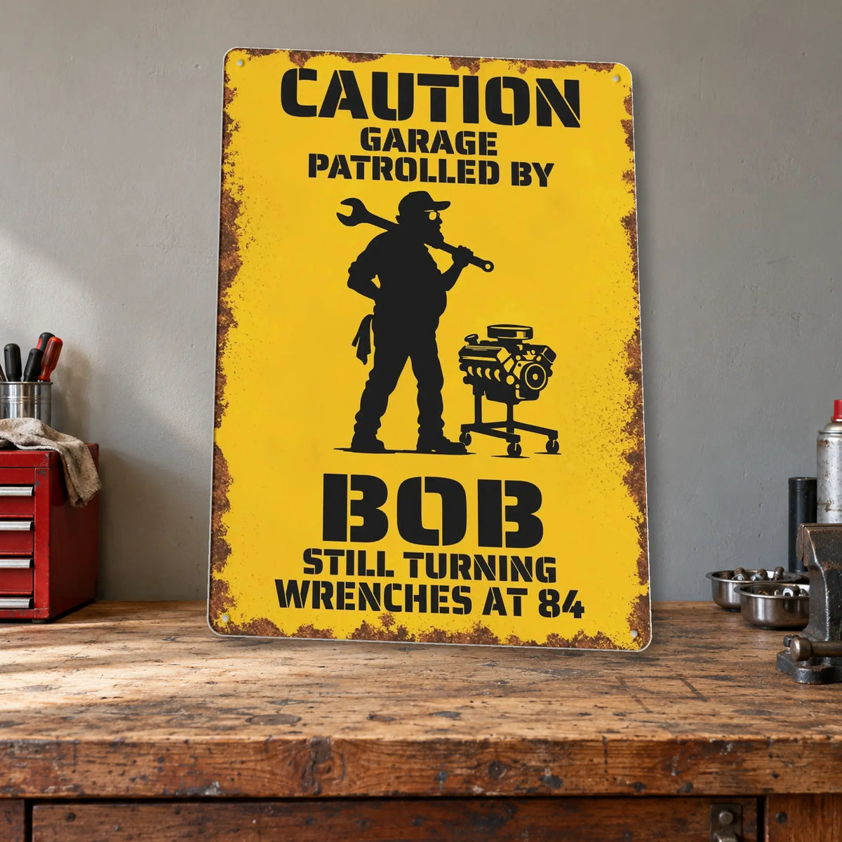 Custom Grandpa Mechanic Garage Metal Sign - 06 pinhole workbench