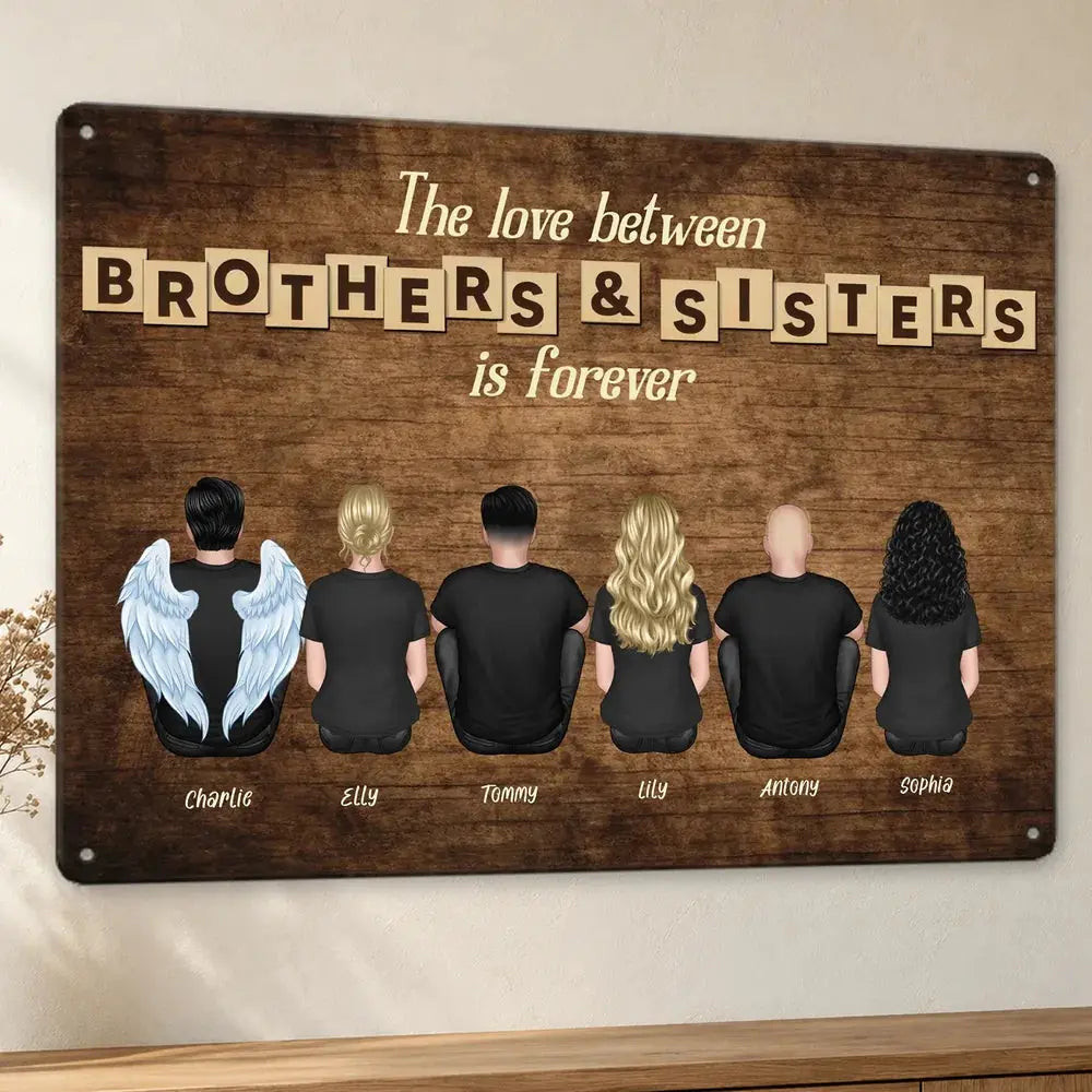 Personalized Brothers & Sisters Metal Sign, Angled Wall View