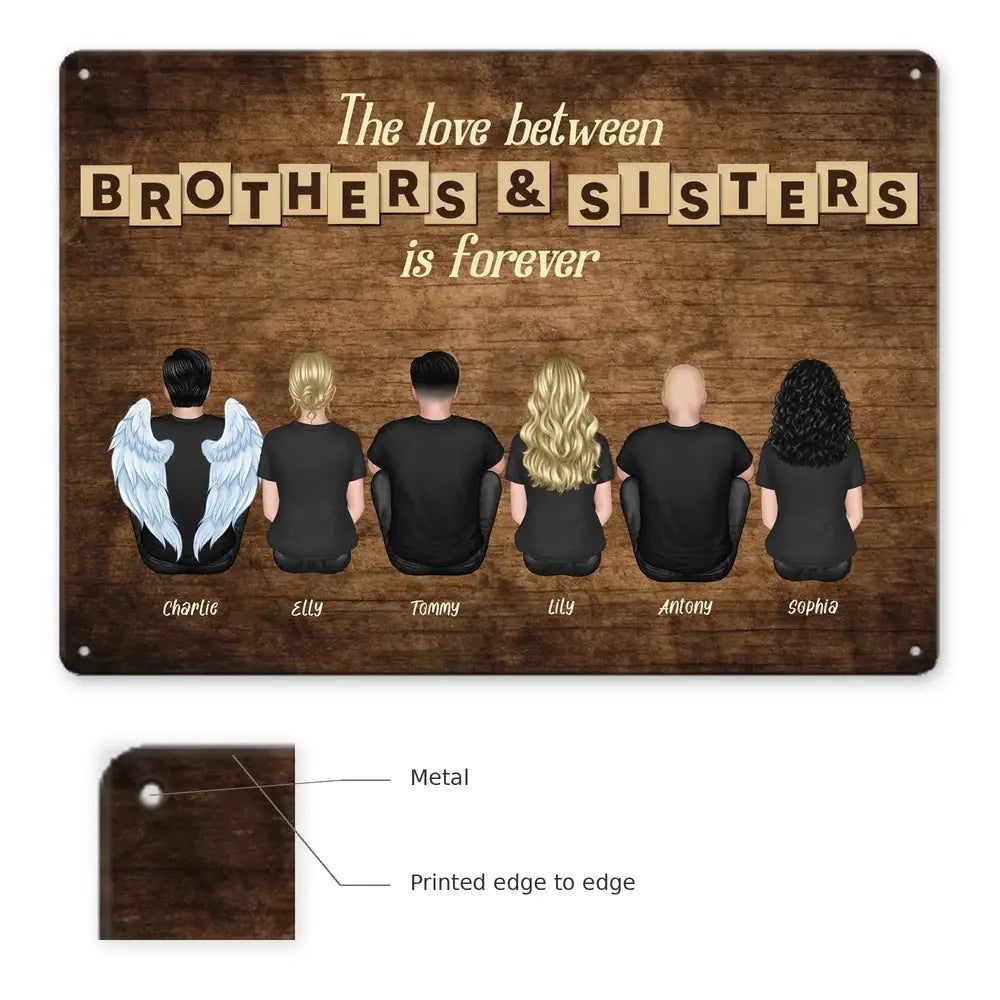 Brothers & Sisters Metal Sign Detail, Rounded Corners and Hanging Holes