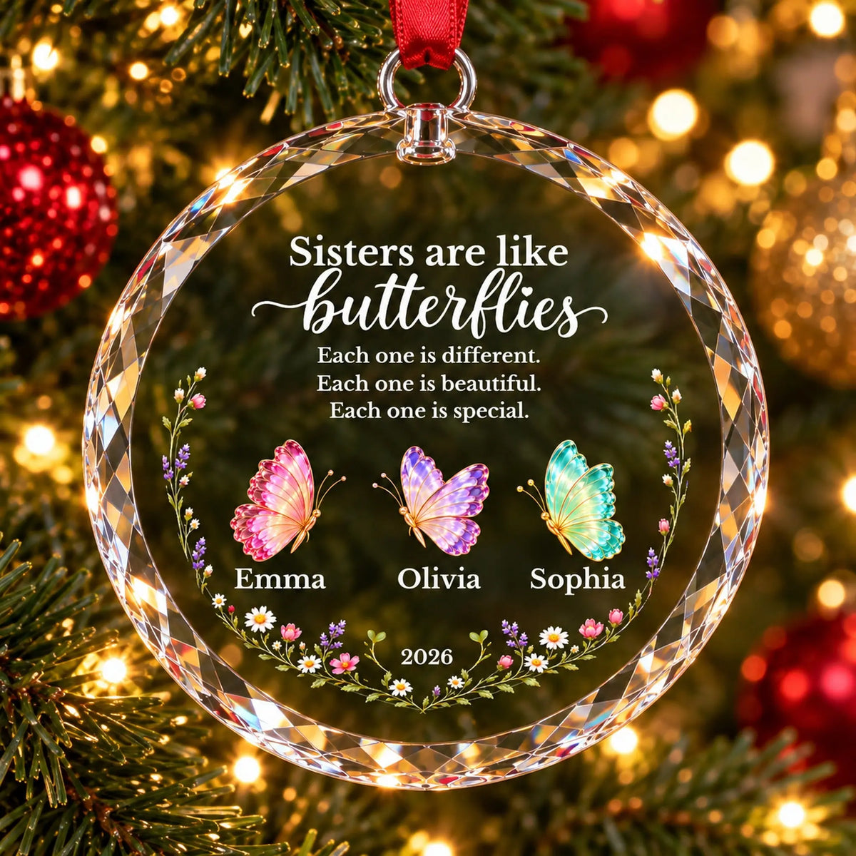 URGOP-OCT26-034_01-hero - Custom Sisters Butterfly Glass Ornament on Christmas tree