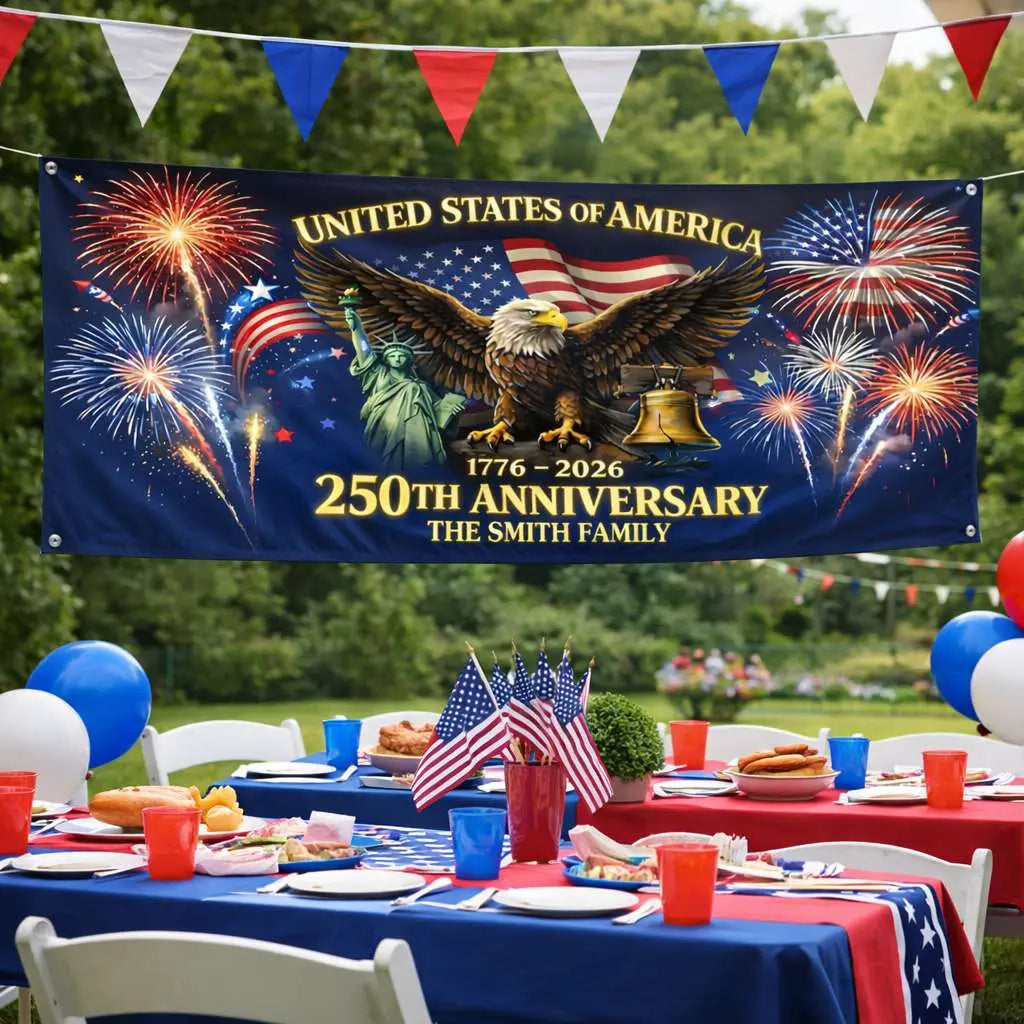 USA 250th Anniversary Custom Family Fabric Banner Duconspace