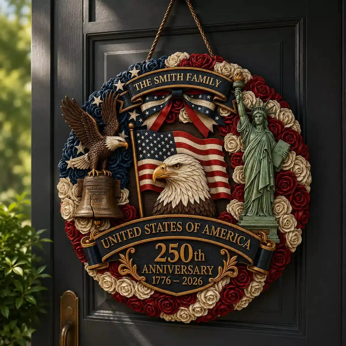 USA 250th Anniversary Custom Family Name Wood Sign Gift Duconspace