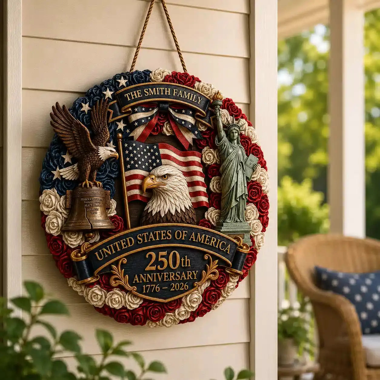 USA 250th Anniversary Custom Family Name Wood Sign Gift Duconspace