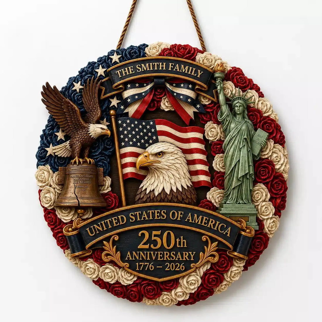 USA 250th Anniversary Custom Family Name Wood Sign Gift Duconspace