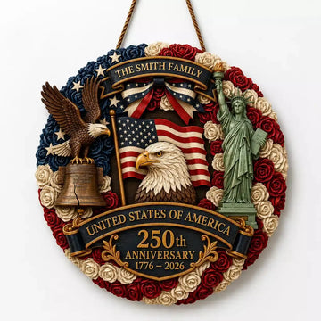 USA 250th Anniversary Custom Family Name Wood Sign Gift Duconspace
