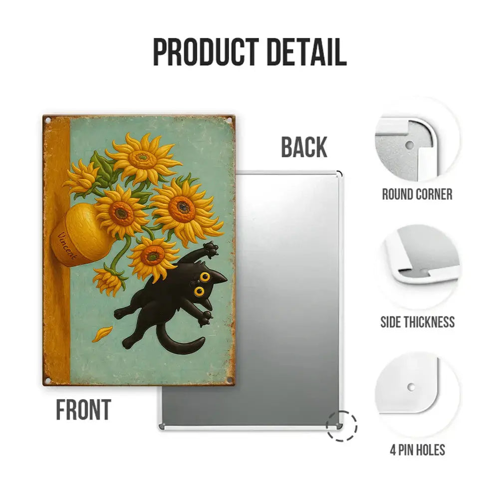 Vintage Black Cat & Sunflower Metal Sign – Wall Art Duconspace