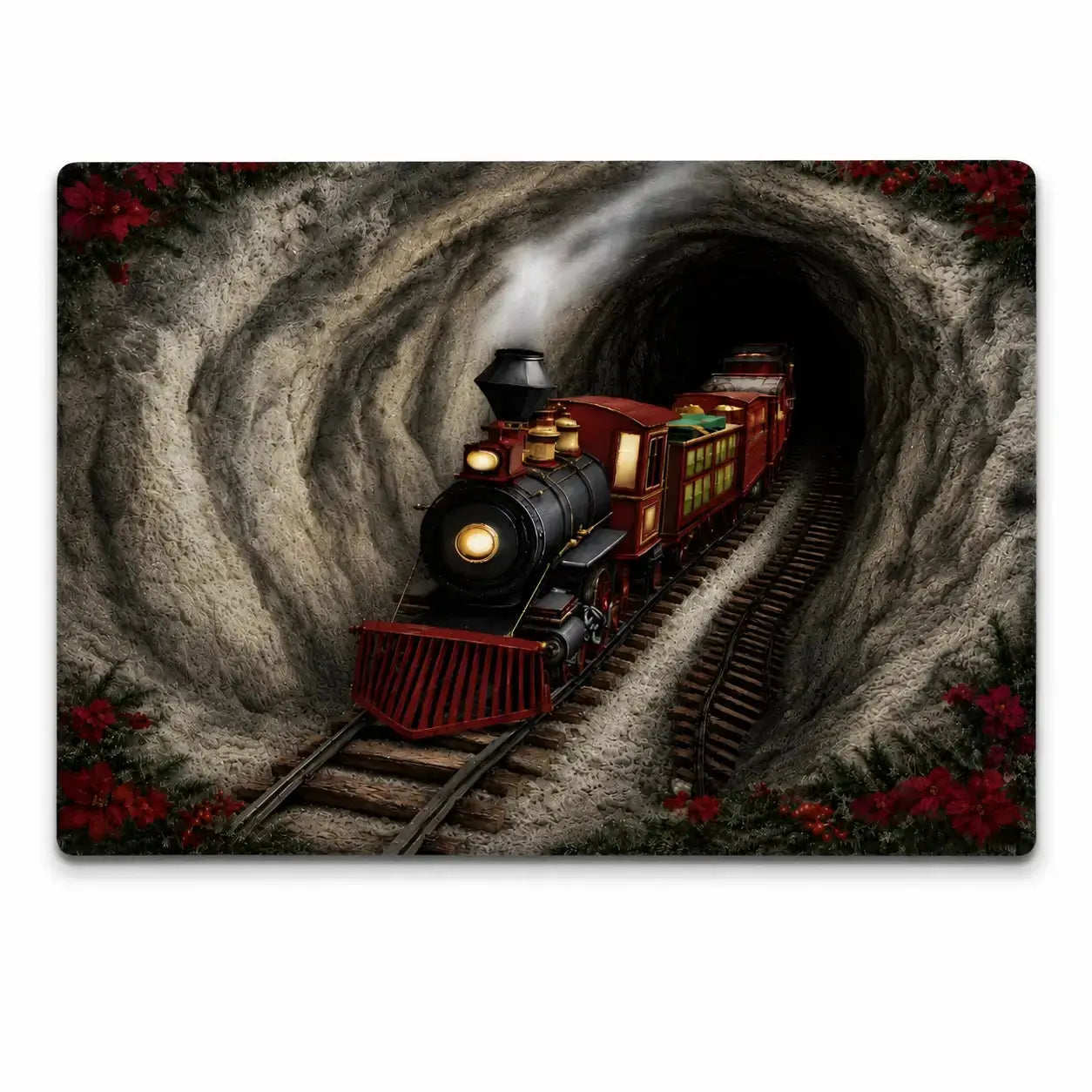 Vintage Christmas Train Tunnel 3D Illusion Rug