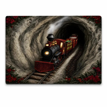 Vintage Christmas Train Tunnel 3D Illusion Rug