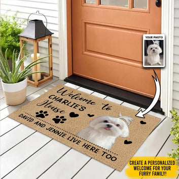 Welcome to Dogs House - Custom Photo Doormat, Personalized Gift for Dog and Cat Lovers