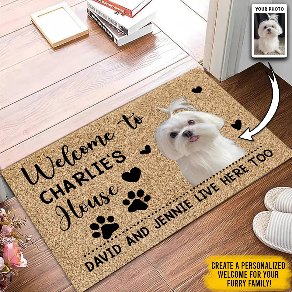 Welcome to Dogs House - Custom Photo Doormat, Personalized Gift for Dog and Cat Lovers