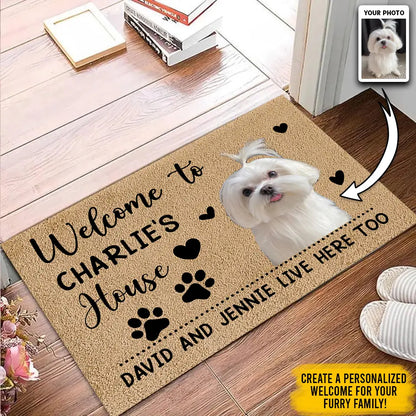 Welcome to Dogs House - Custom Photo Doormat, Personalized Gift for Dog and Cat Lovers