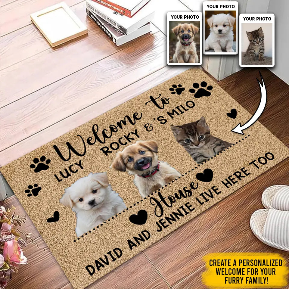 Welcome to Dogs House - Custom Photo Doormat, Personalized Gift for Dog and Cat Lovers
