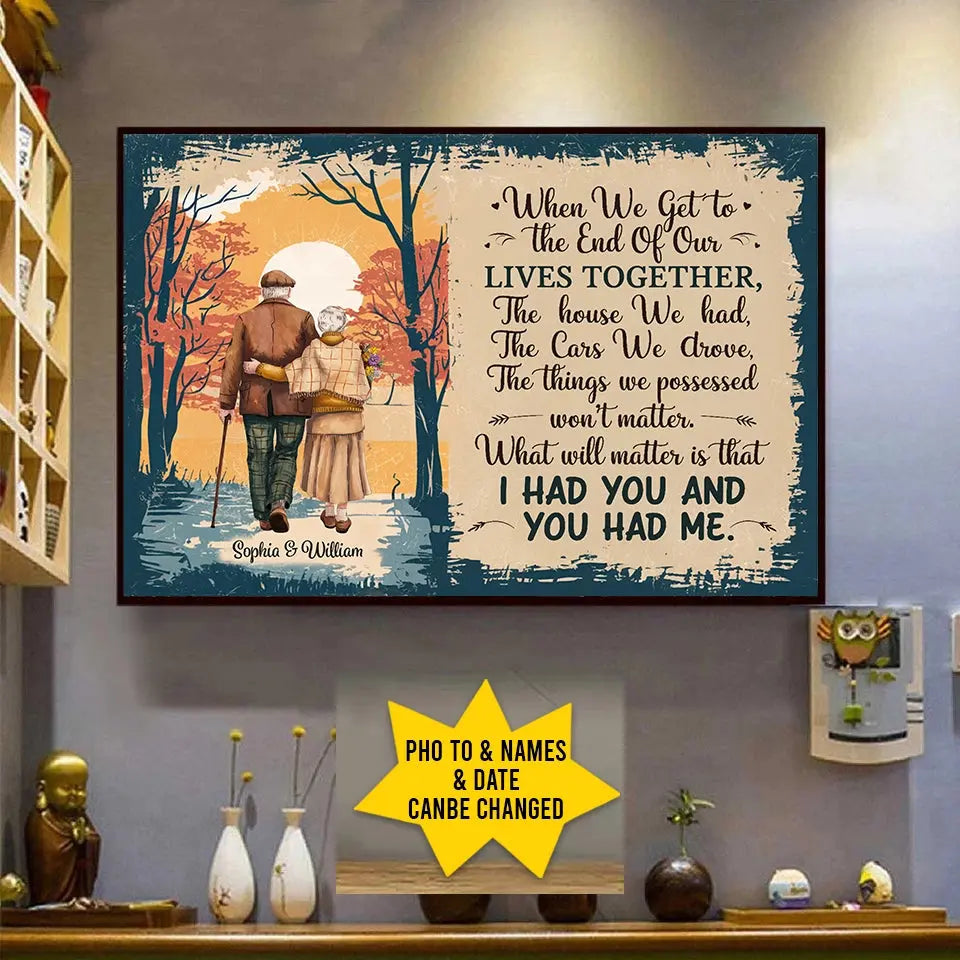 Personalized poster of old couple holding hands