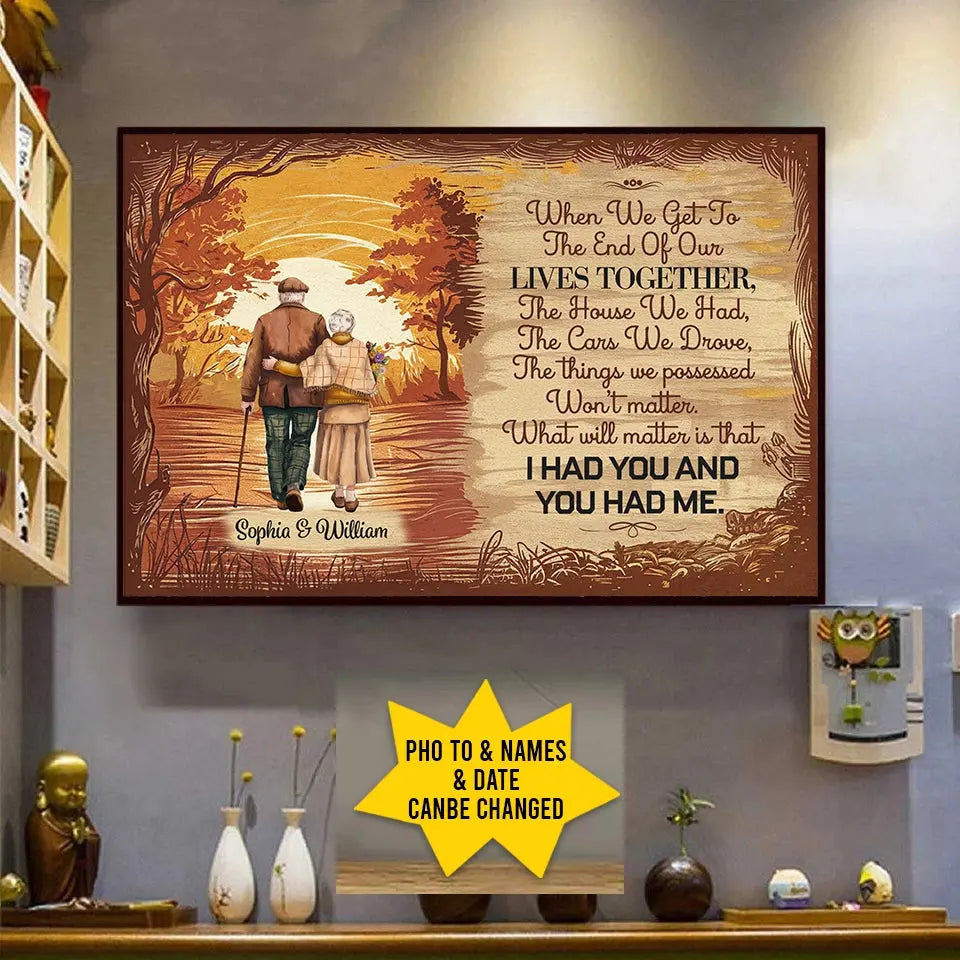 Romantic old couple wall art with quote