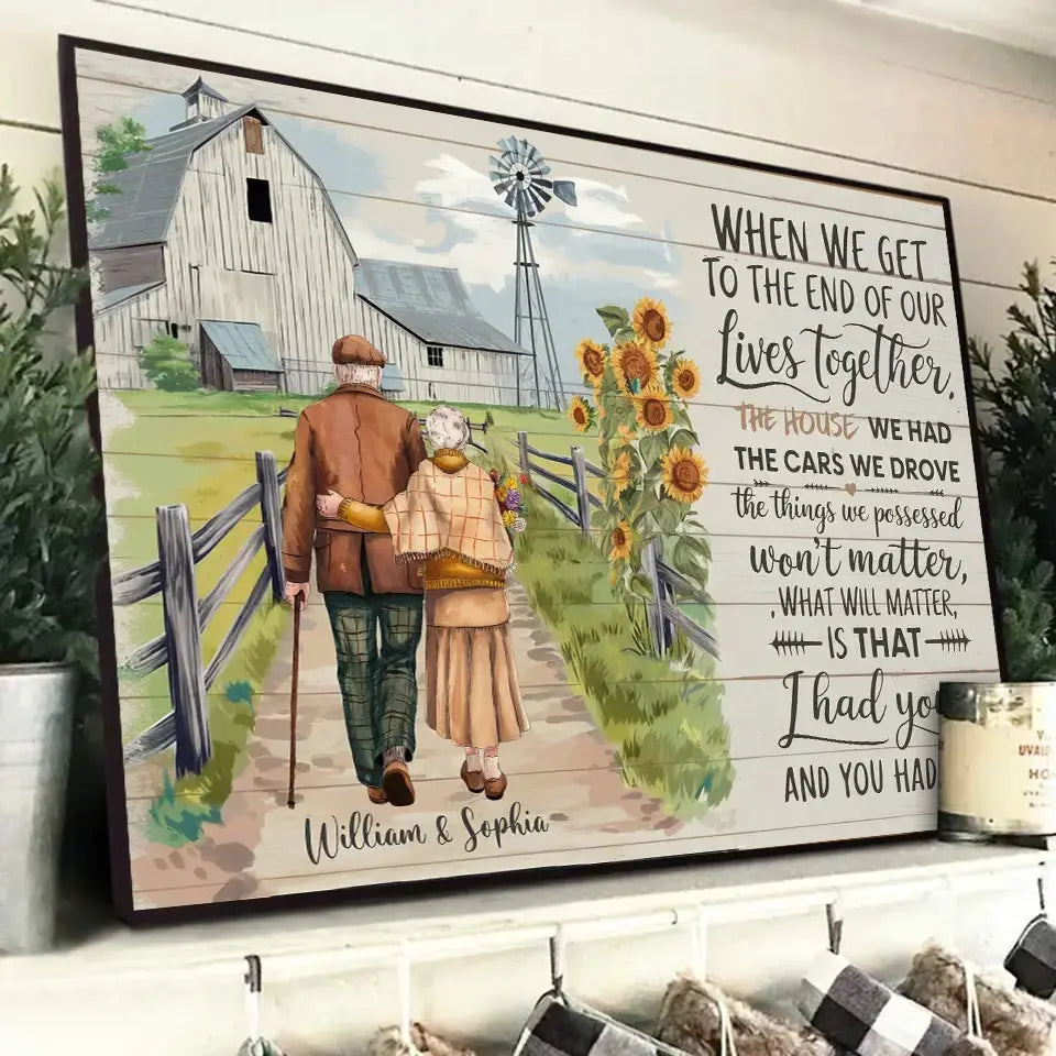 Growing old together print with country charm