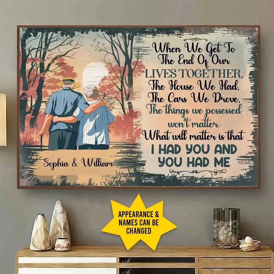 Old couple watching sunset in autumn personalized poster