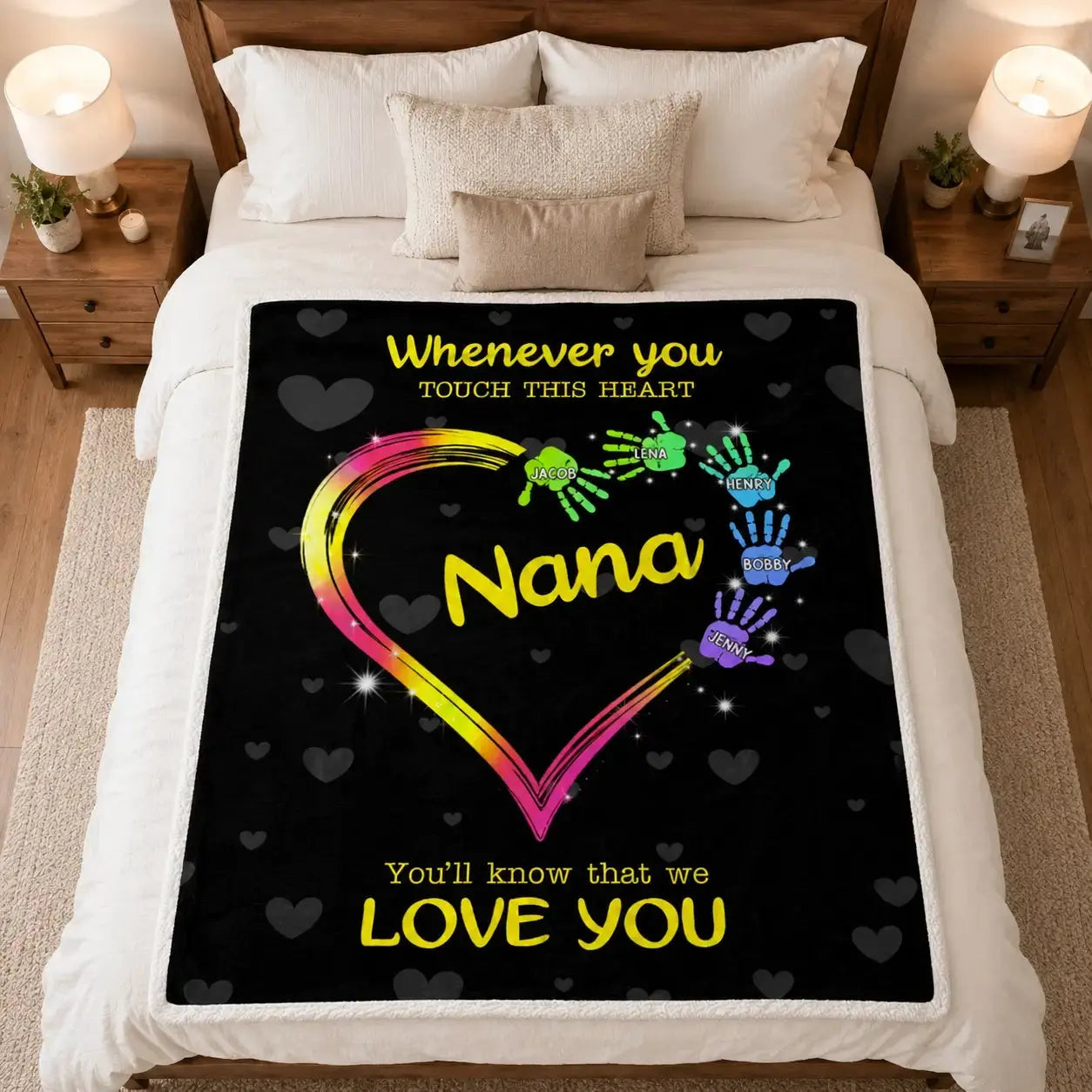 Whenever You Touch This Heart - Custom Kids Name on Nana Blanket Duconspace