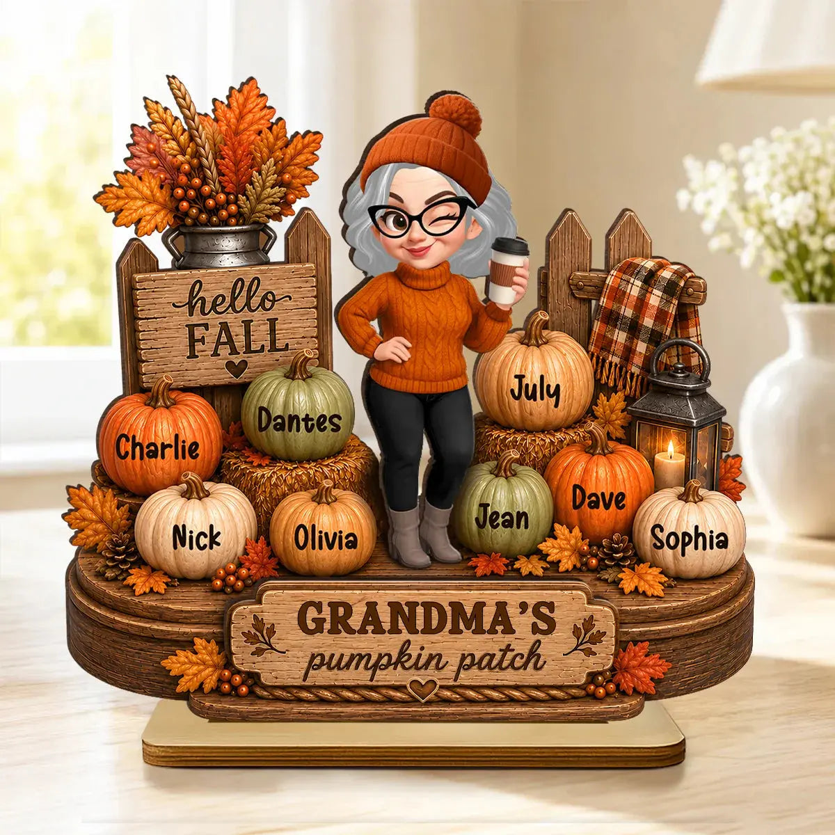 Wood Plaque Hello Fall Grandmas Pumpkin Patch Gift Duconspace