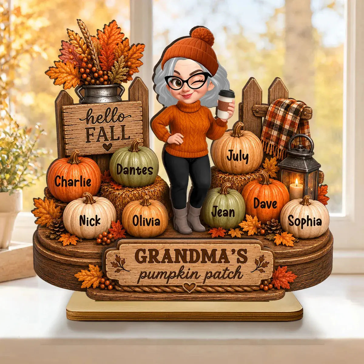 Wood Plaque Hello Fall Grandmas Pumpkin Patch Gift Duconspace