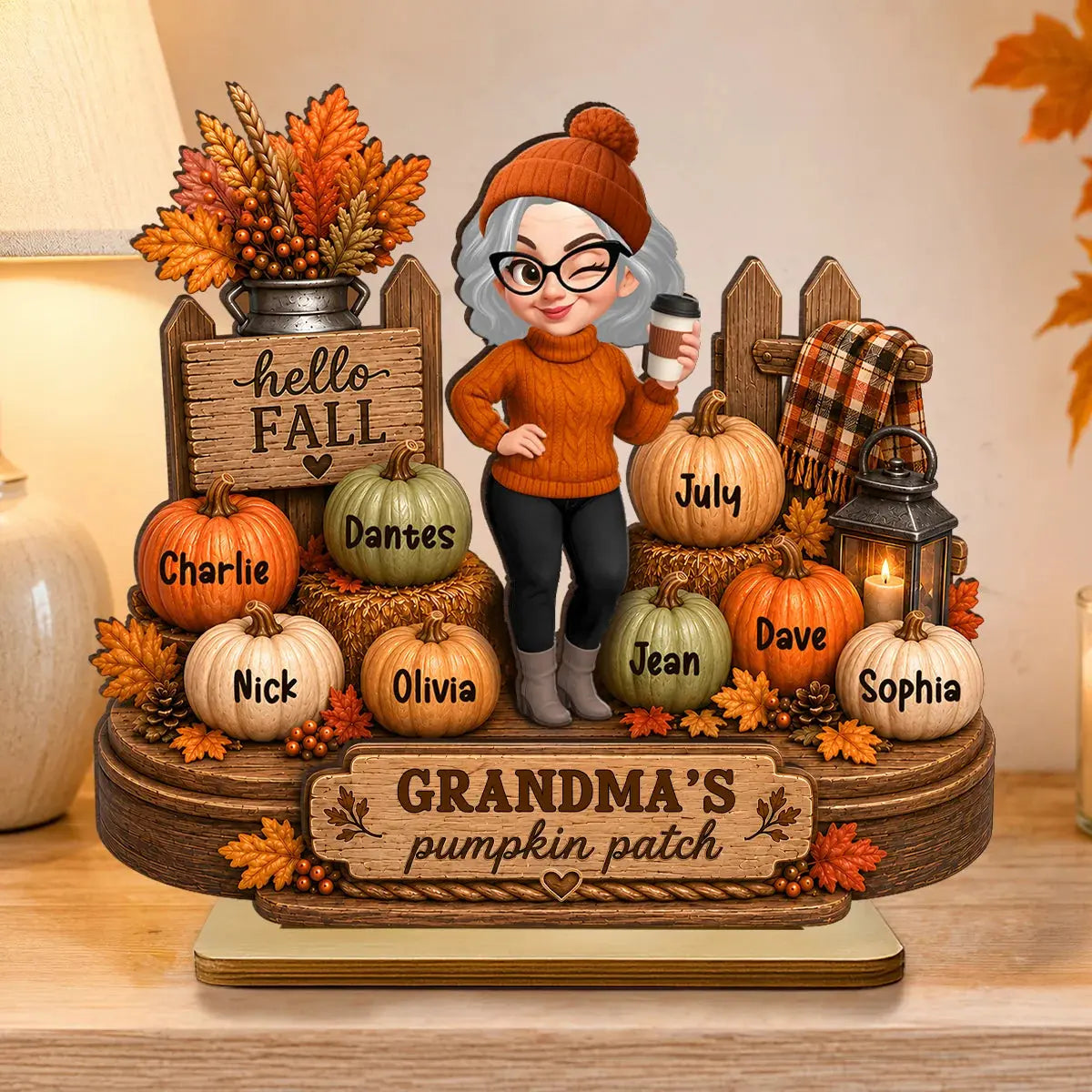 Wood Plaque Hello Fall Grandmas Pumpkin Patch Gift Duconspace