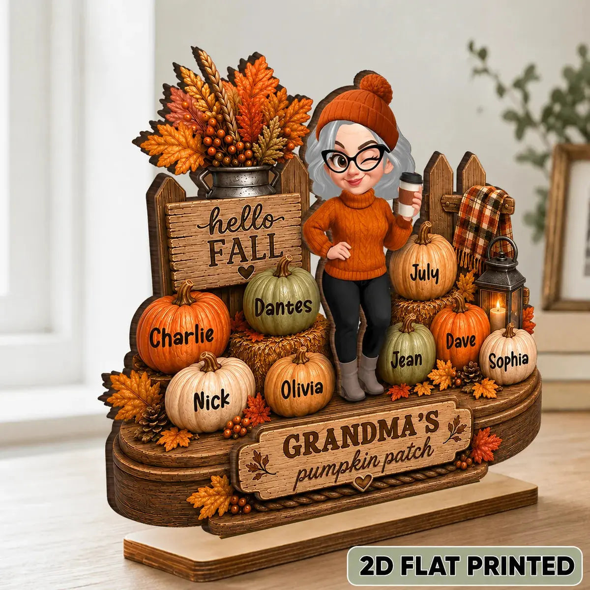 Wood Plaque Hello Fall Grandmas Pumpkin Patch Gift Duconspace