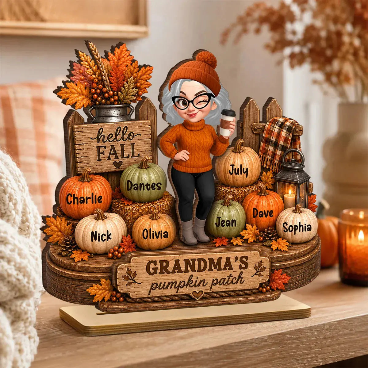 Wood Plaque Hello Fall Grandmas Pumpkin Patch Gift Duconspace