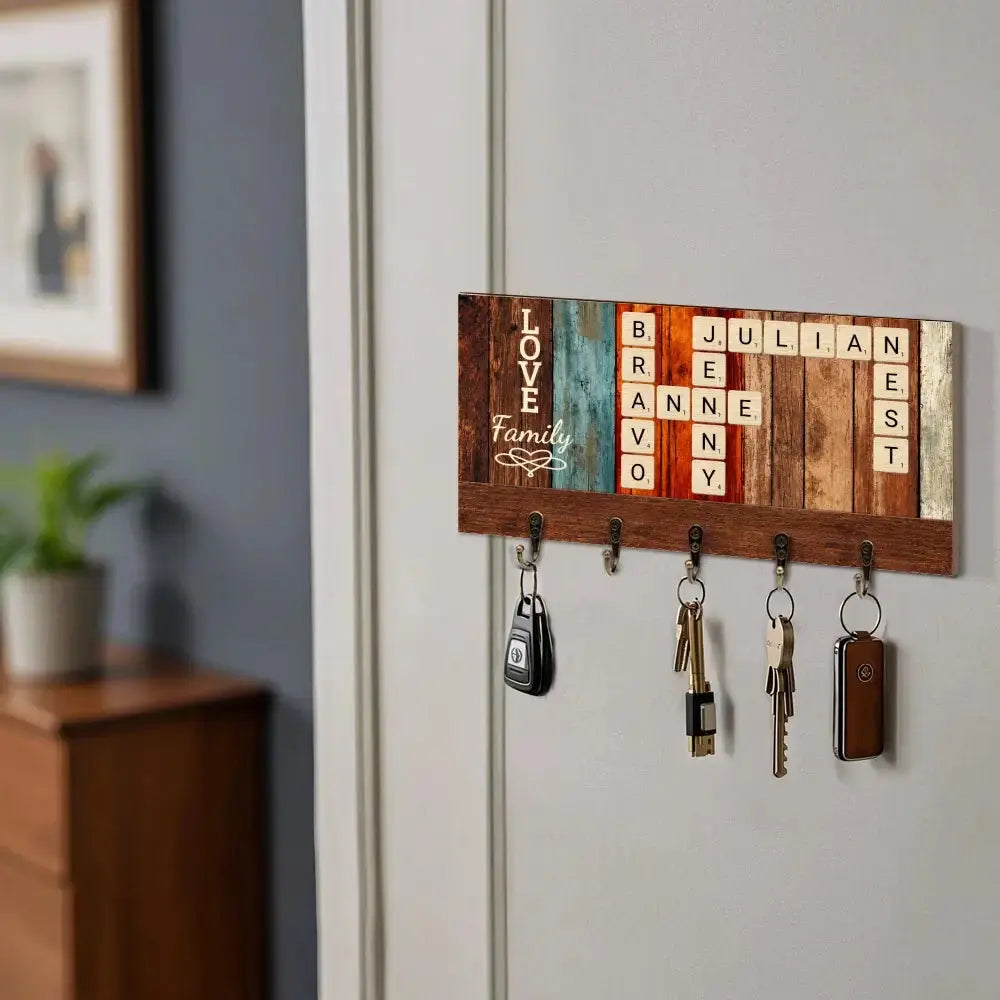 Wood Key Holder Personalized Family Housewarming Gift Duconspace