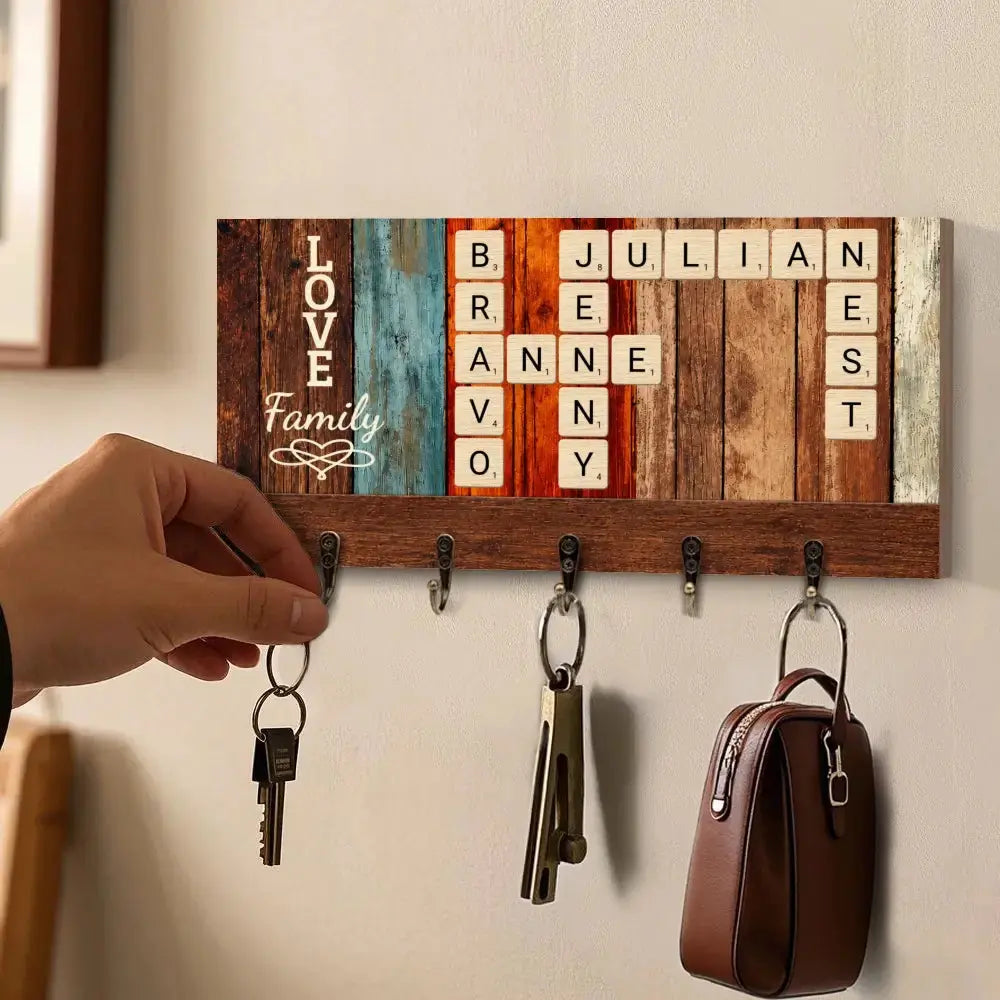 Wood Key Holder Personalized Family Housewarming Gift Duconspace