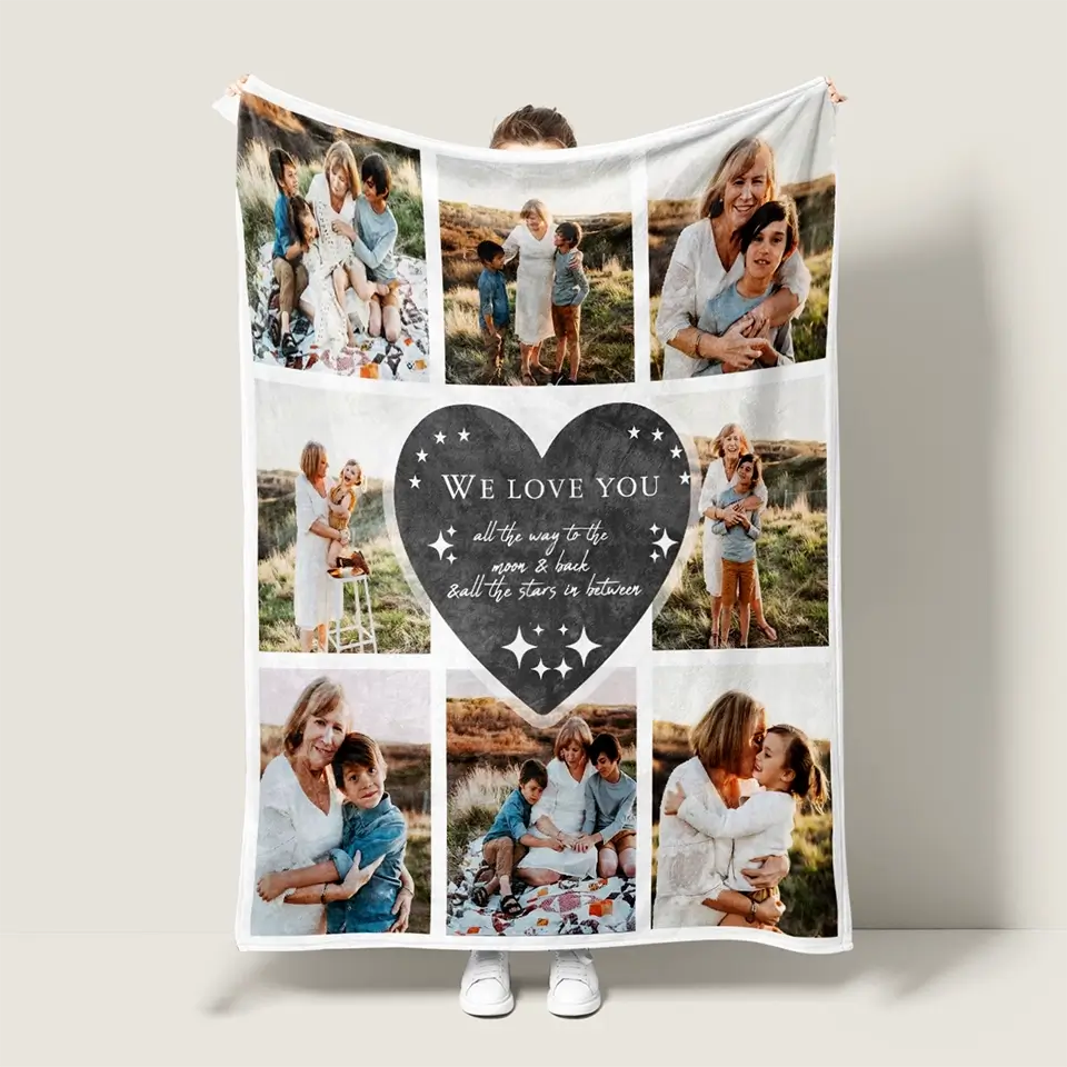 Wrapped in Love & Memories - Custom 8-Photo Blanket, Personalized Gift for Mom, Grandma, Dad & Grandpa