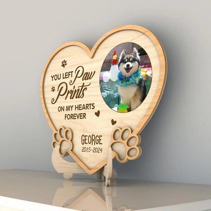 You Left Paw Prints On Our Hearts - Personalized Pet Memorial Sign & Collar Frame - Custom Photo Upload, Sympathy Gift for Pet Owners and Animal Lovers