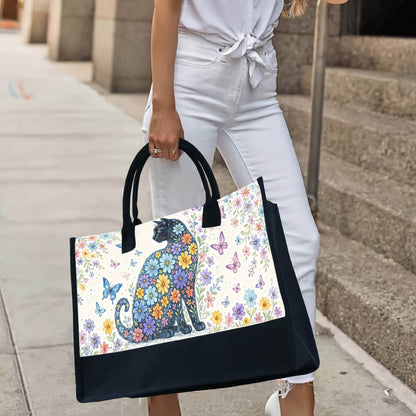 Black Cat & Floral Tote Bag – Cute Gift for Cat Lovers, Cat Mom Tote for Everyday Use