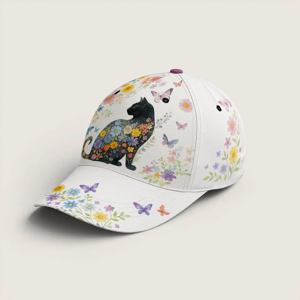 Black Cat Floral Hat – Cute Gift for Cat Lovers Duconspace