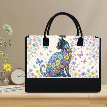 Black Cat & Floral Tote Bag – Cute Gift for Cat Lovers, Cat Mom Tote for Everyday Use Duconspace